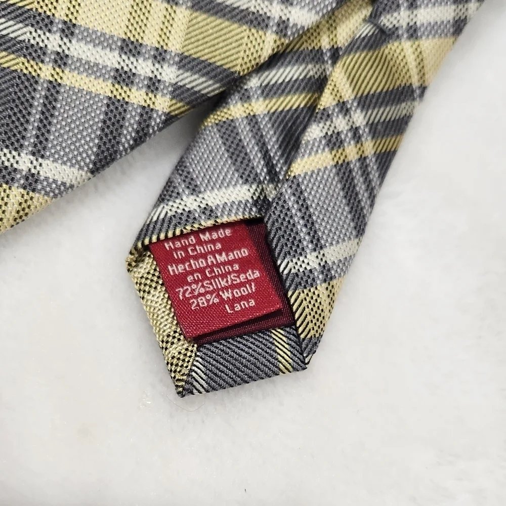 Original Penguin Yellow Gray White Satin Wool Crossover Plaid Tie